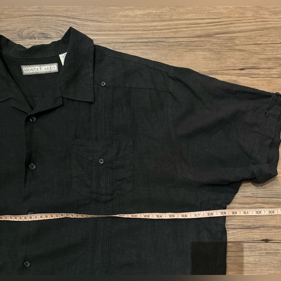 Monte Carlo linen blend black short-sleeved button up shirt with details - Picture 11 of 15